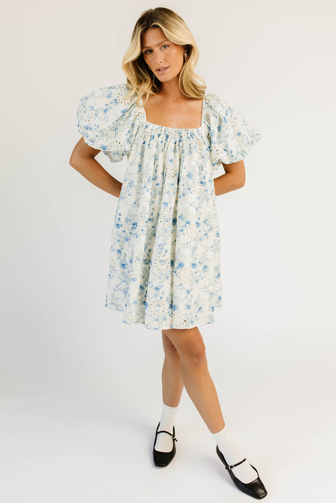 fresh blooms puff sleeve dress // blue *zoco exclusive*