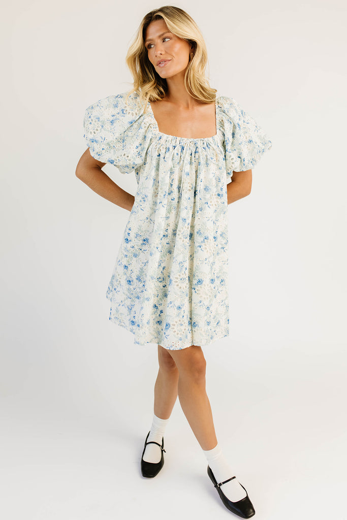 fresh blooms puff sleeve dress // blue *zoco exclusive*