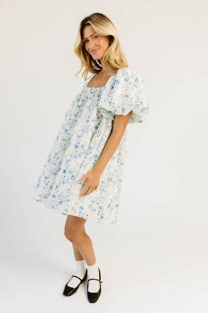 fresh blooms puff sleeve dress // blue *zoco exclusive*