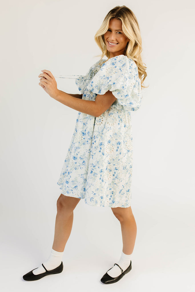 fresh blooms puff sleeve dress // blue *zoco exclusive*