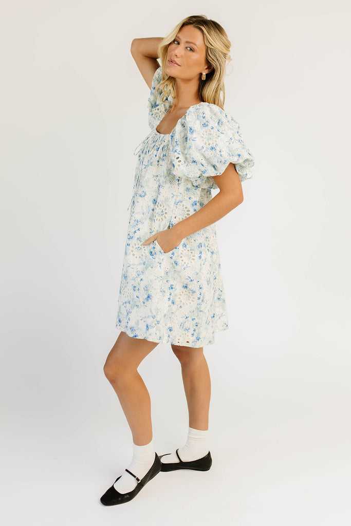 fresh blooms puff sleeve dress // blue *zoco exclusive*