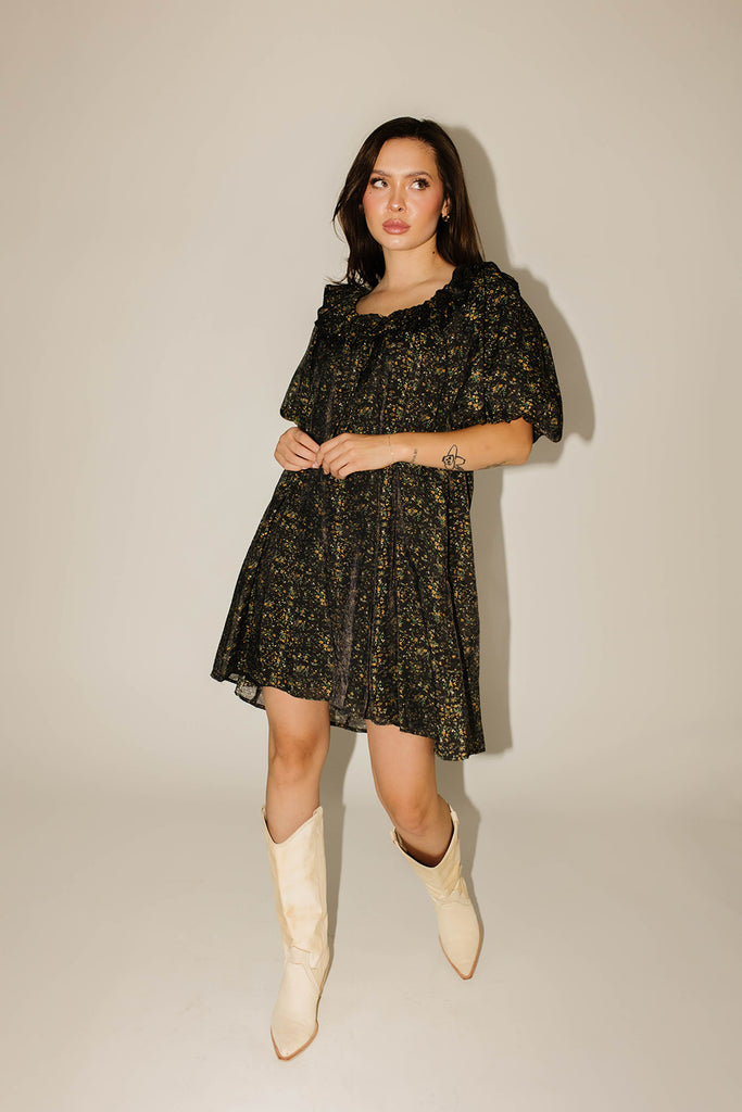 mini good luck puff sleeve dress // black floral *zoco exclusive*