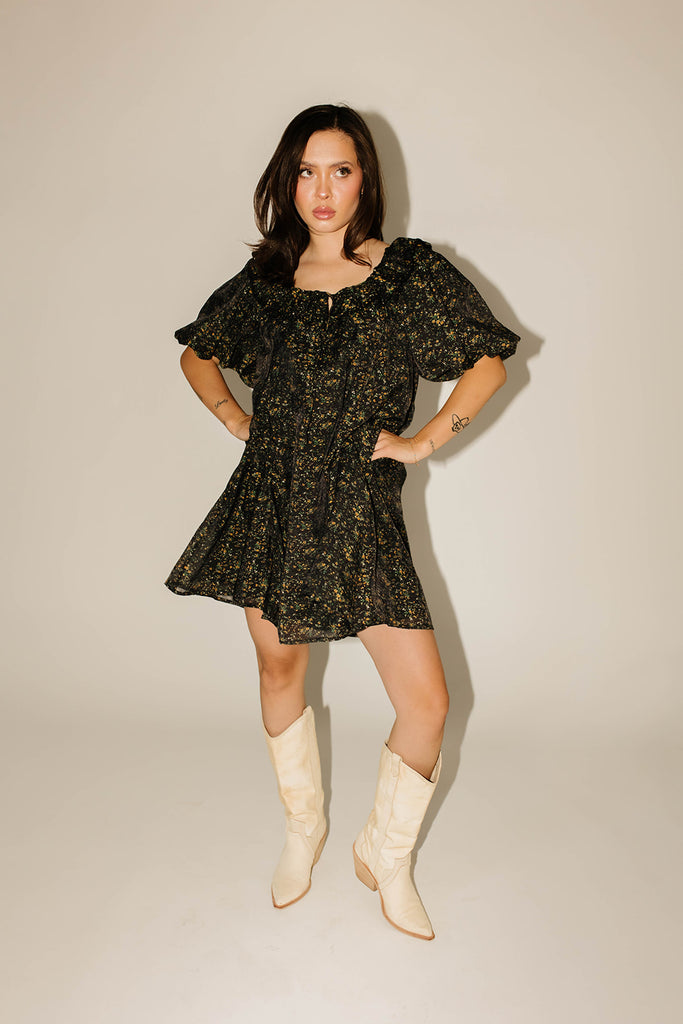 mini good luck puff sleeve dress // black floral *zoco exclusive*