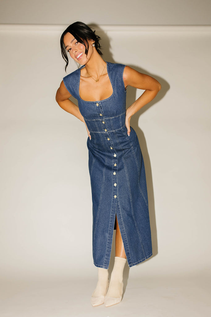 molly button dress // denim *zoco exclusive*