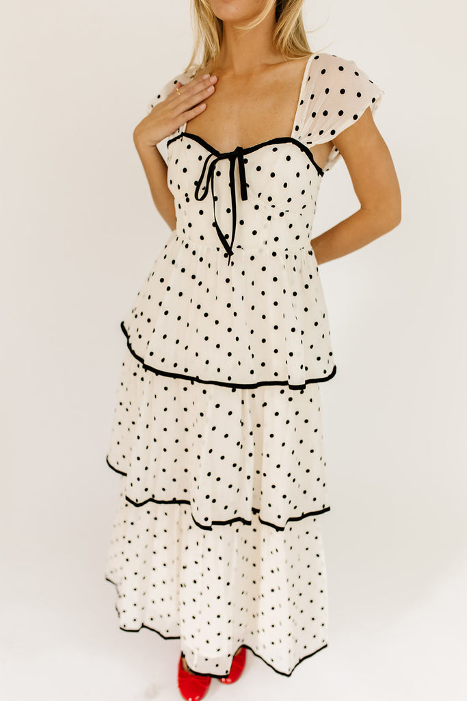 audrey polka dot midi dress