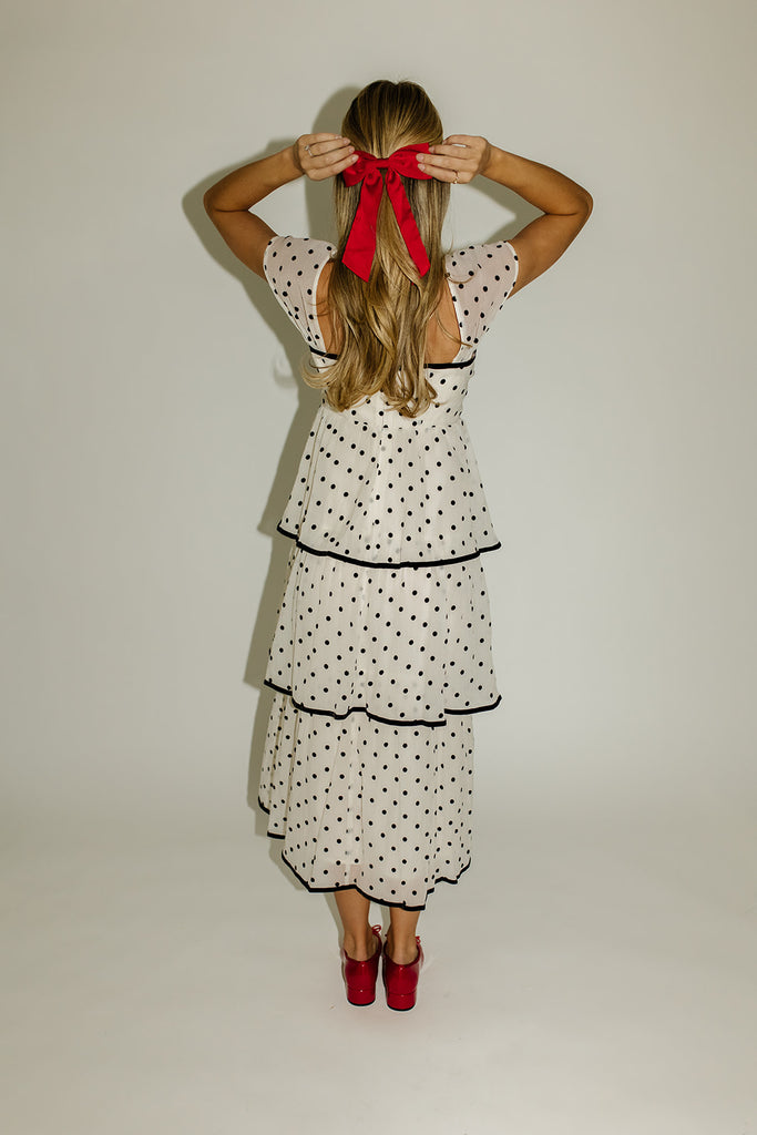 audrey polka dot midi dress