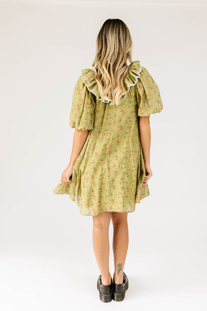 mini good luck puff sleeve dress // green floral *zoco exclusive*