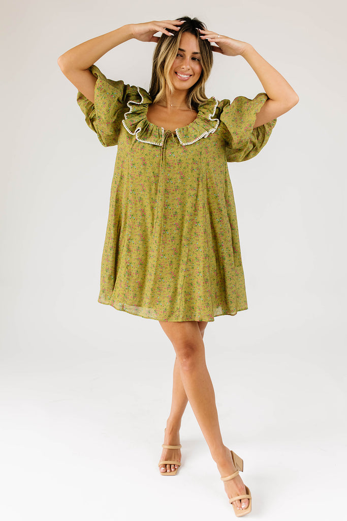 mini good luck puff sleeve dress // green floral *zoco exclusive*