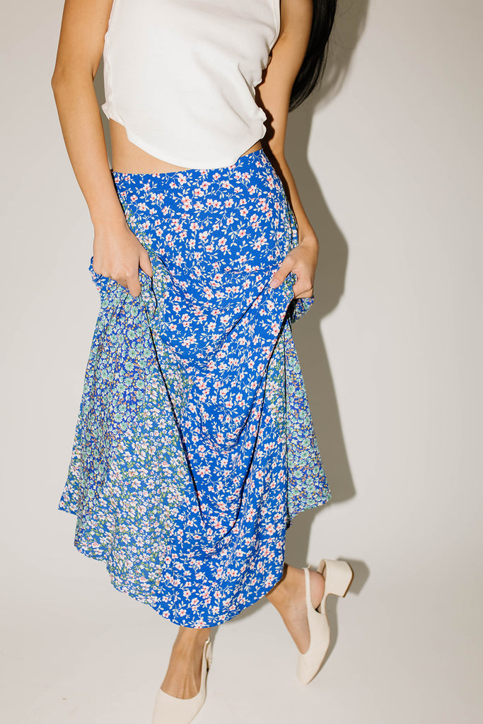 patchwork era maxi skirt // blue