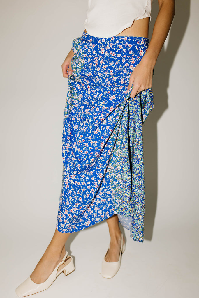 patchwork era maxi skirt // blue