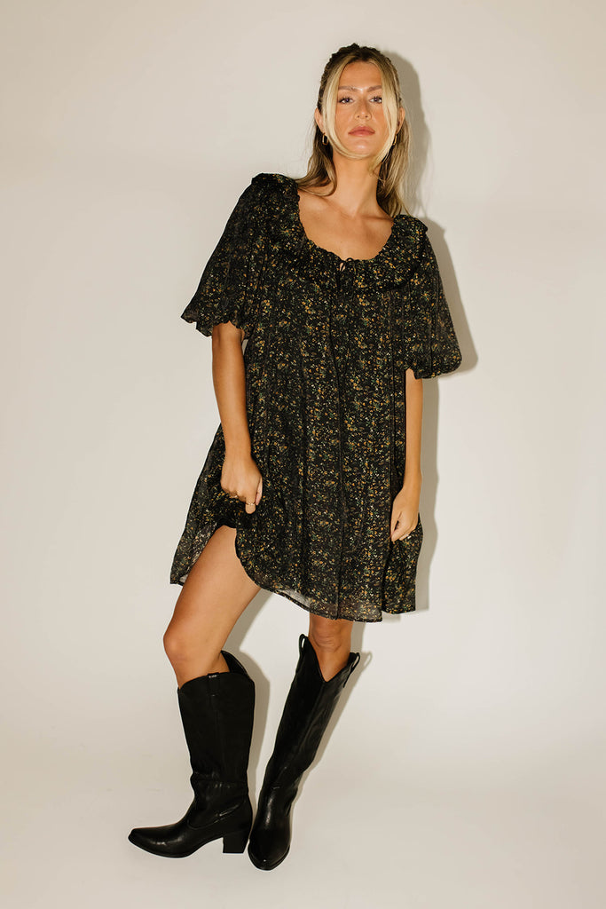 mini good luck puff sleeve dress // black floral *zoco exclusive*