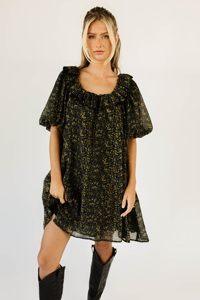 mini good luck puff sleeve dress // black floral *zoco exclusive*