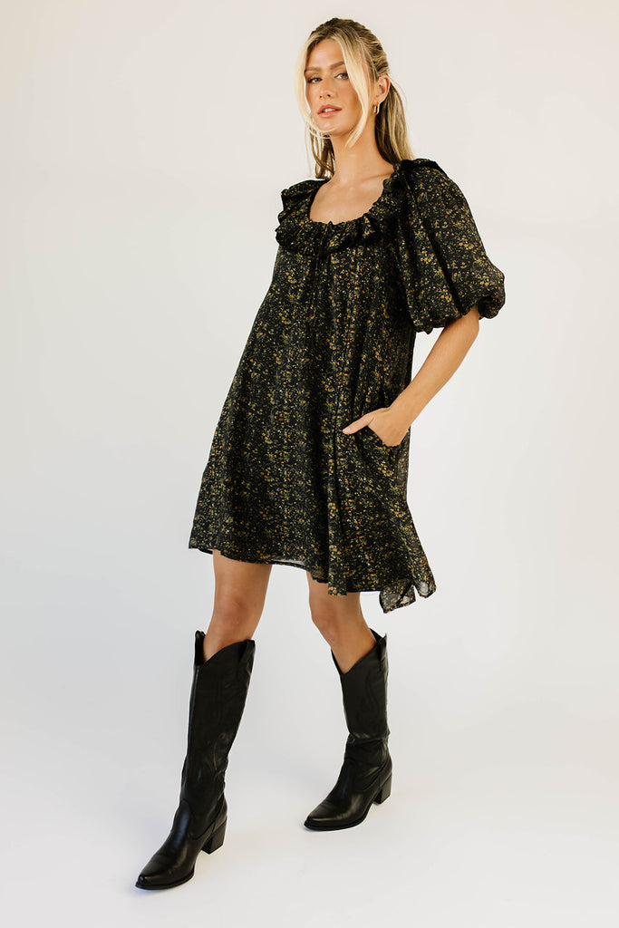 mini good luck puff sleeve dress // black floral *zoco exclusive*