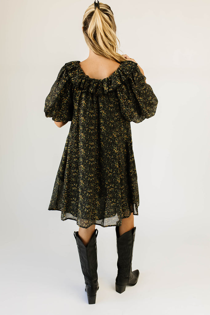 mini good luck puff sleeve dress // black floral *zoco exclusive*