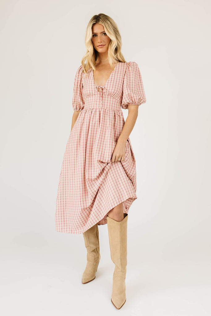 adeline midi dress // pink plaid *zoco exclusive*