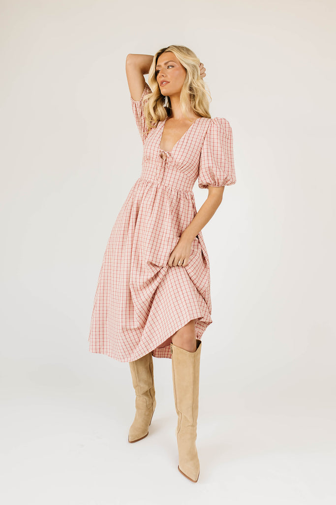 adeline midi dress // pink plaid *zoco exclusive*