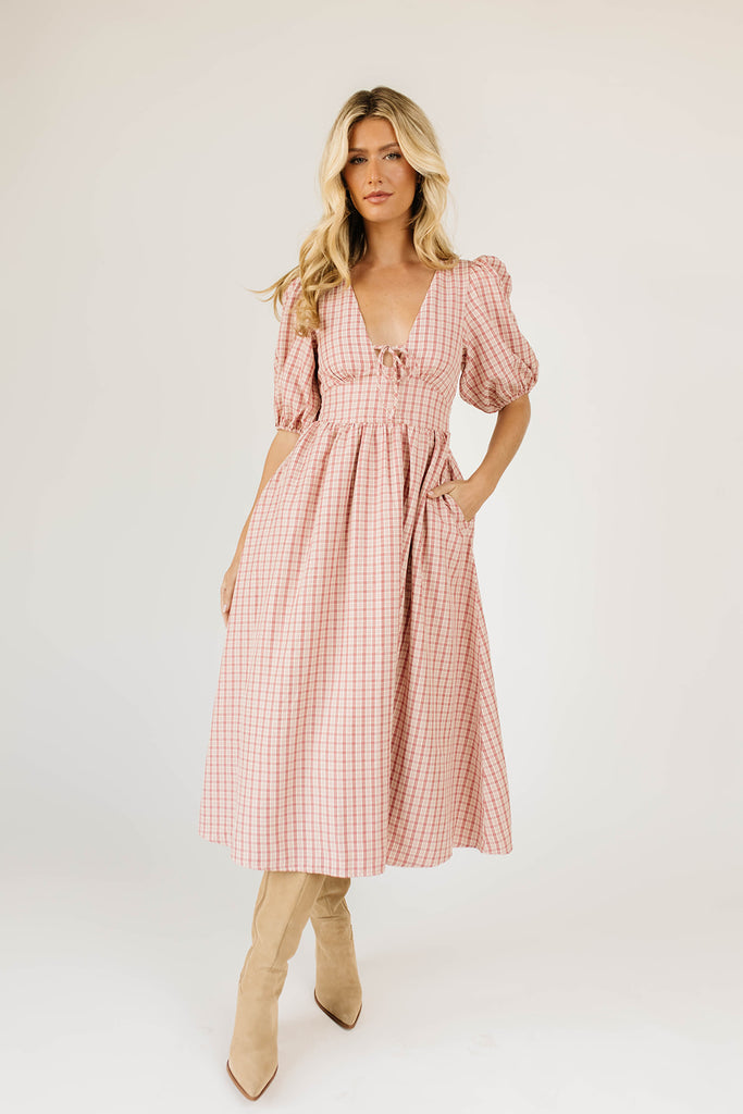 adeline midi dress // pink plaid *zoco exclusive*