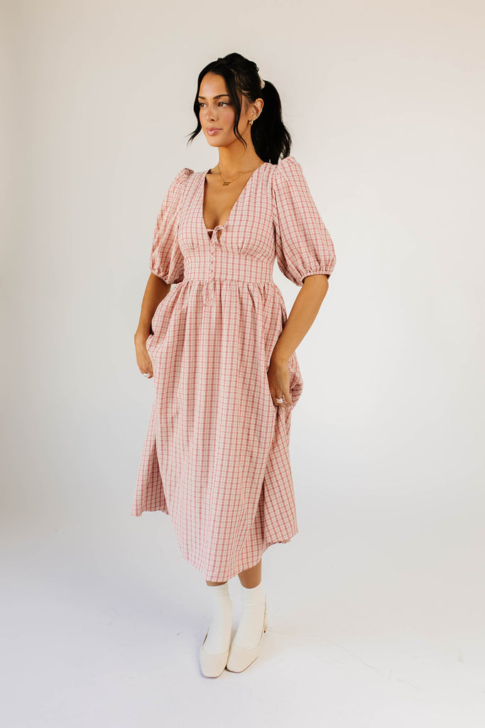 adeline midi dress // pink plaid *zoco exclusive*