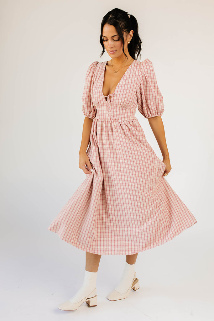 adeline midi dress // pink plaid *zoco exclusive*