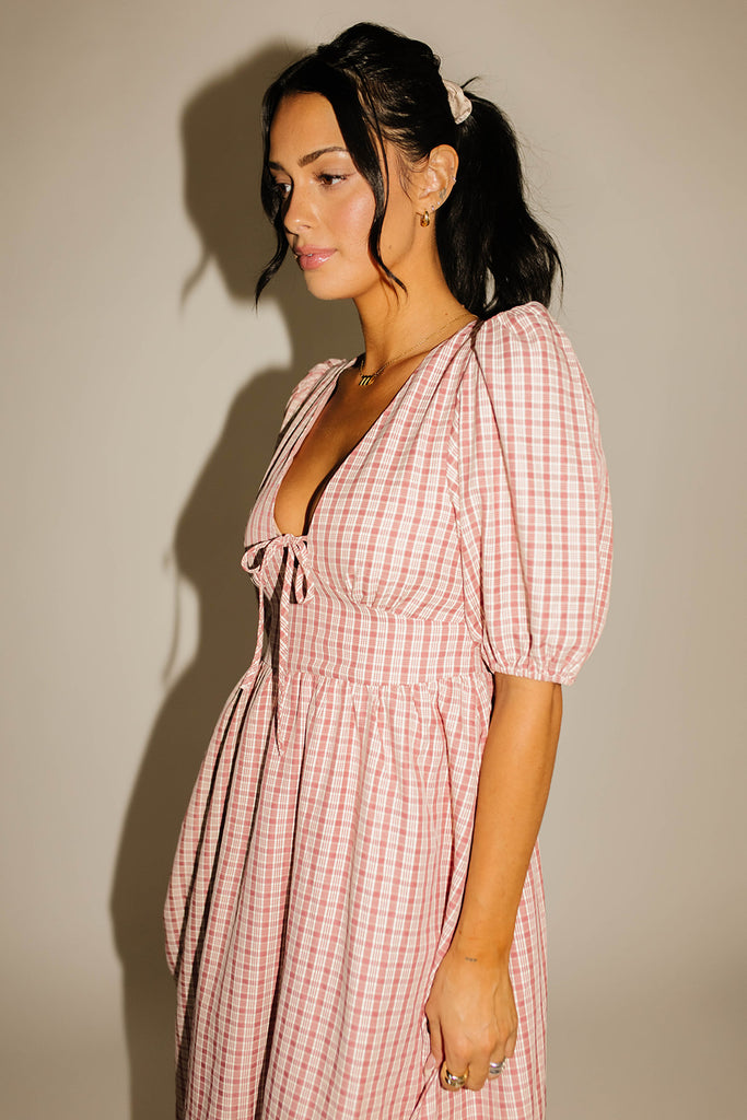 adeline midi dress // pink plaid *zoco exclusive*