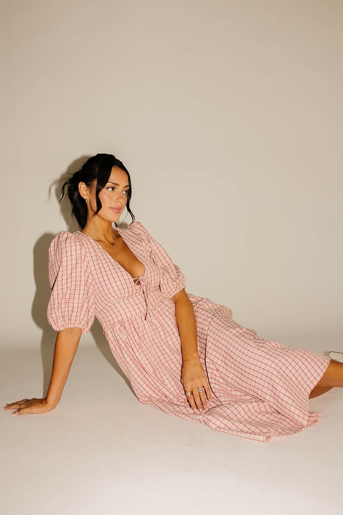 adeline midi dress // pink plaid *zoco exclusive*