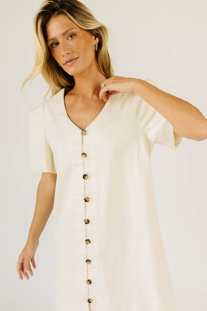 hazel button dress cream denim zoco exclusive