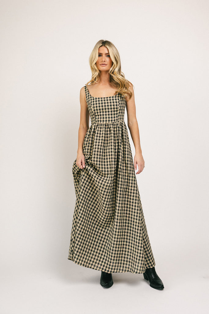 frida gingham maxi dress