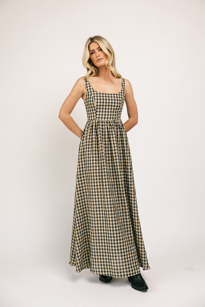 frida gingham maxi dress