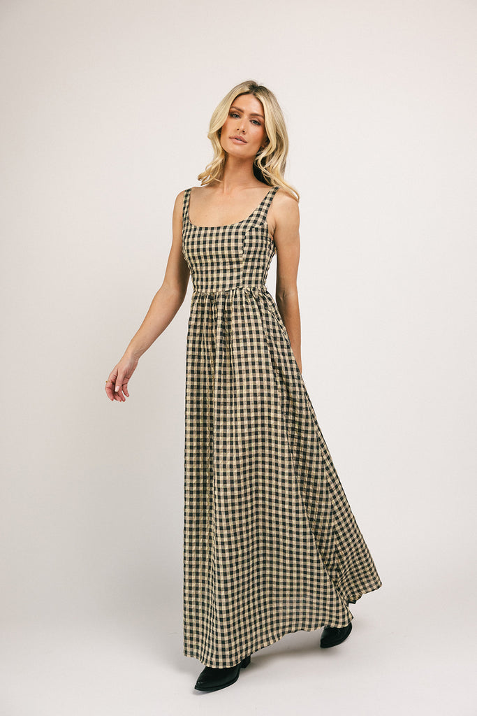 frida gingham maxi dress