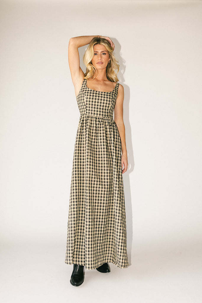 frida gingham maxi dress