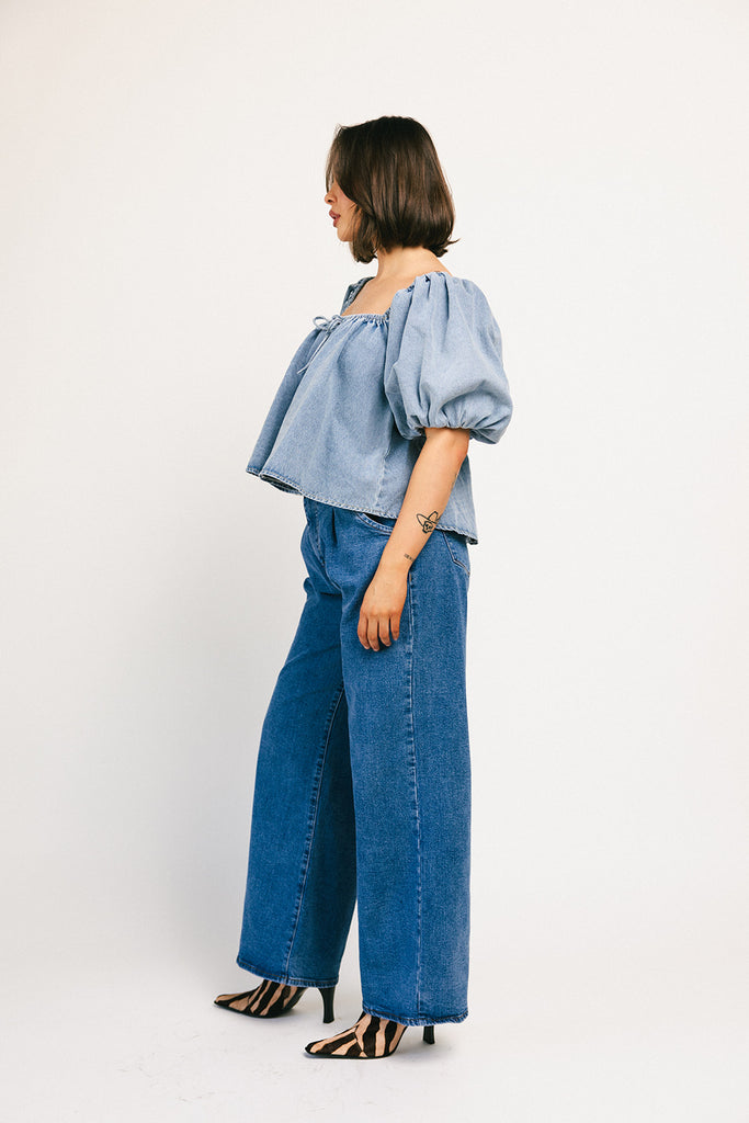 amelia puff sleeve top // denim *zoco exclusive*