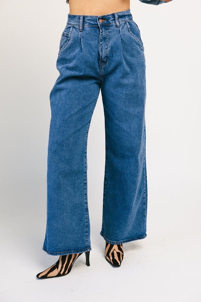 corbin pleated denim