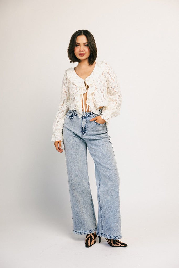 star studded wide leg denim