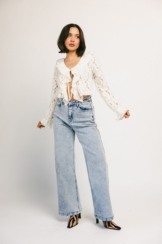 star studded wide leg denim