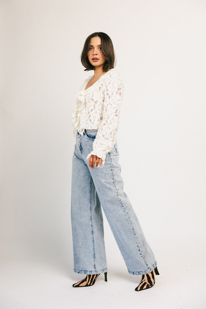 star studded wide leg denim