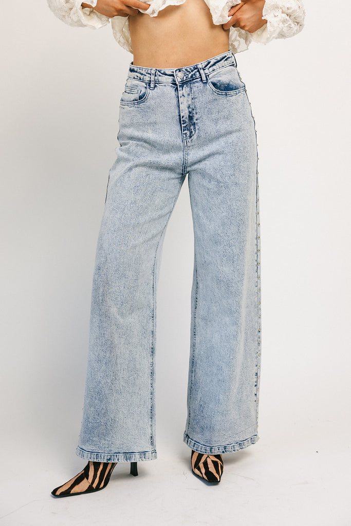 star studded wide leg denim