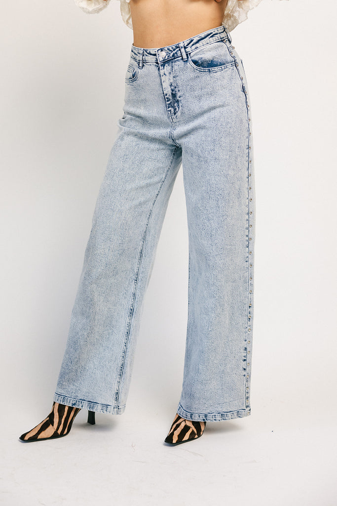 star studded wide leg denim