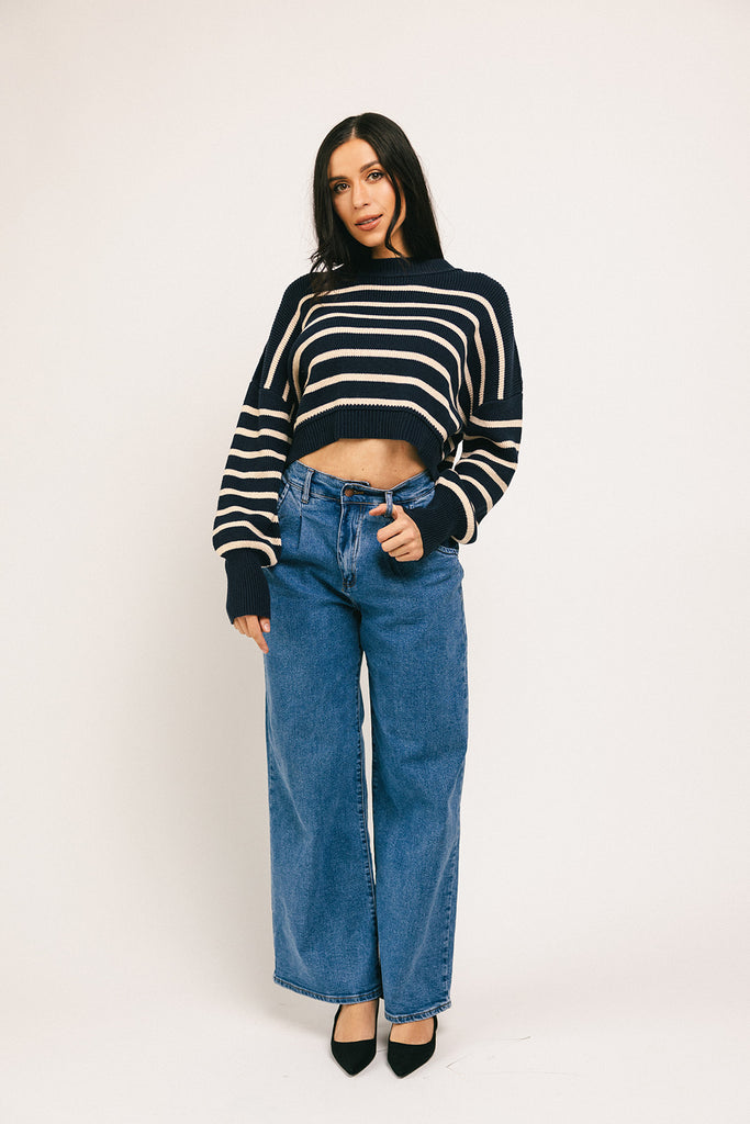 come on striped sweater // navy