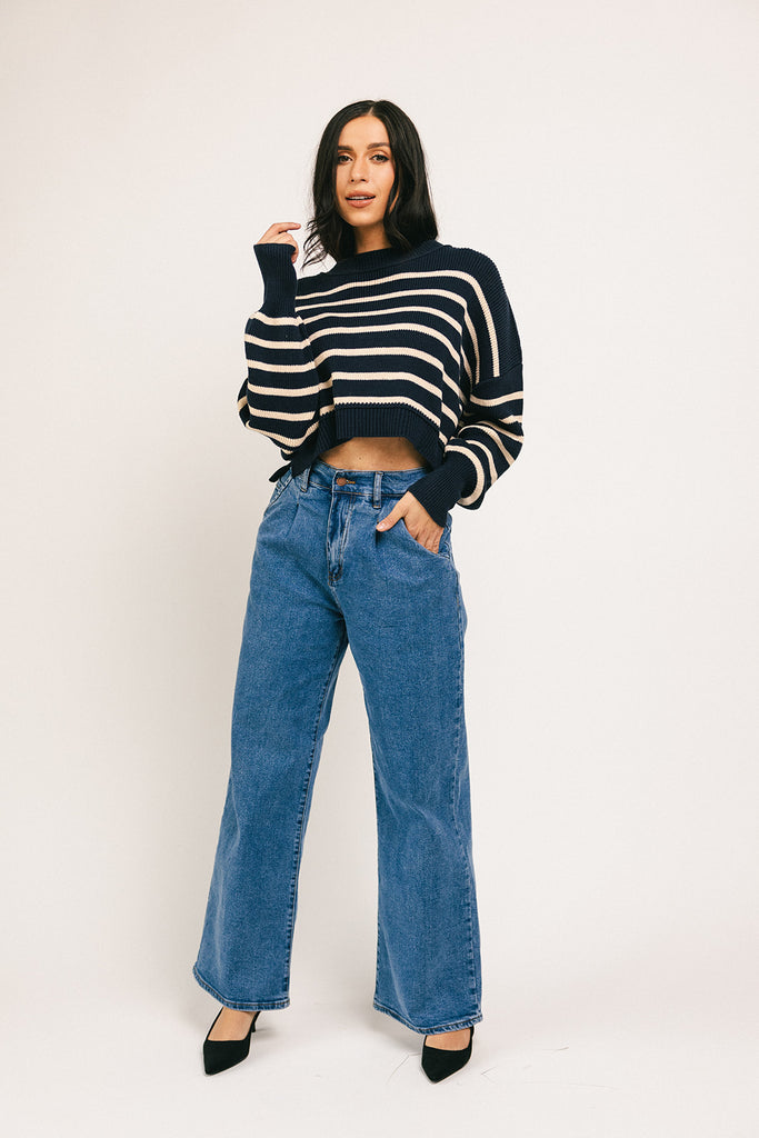 come on striped sweater // navy