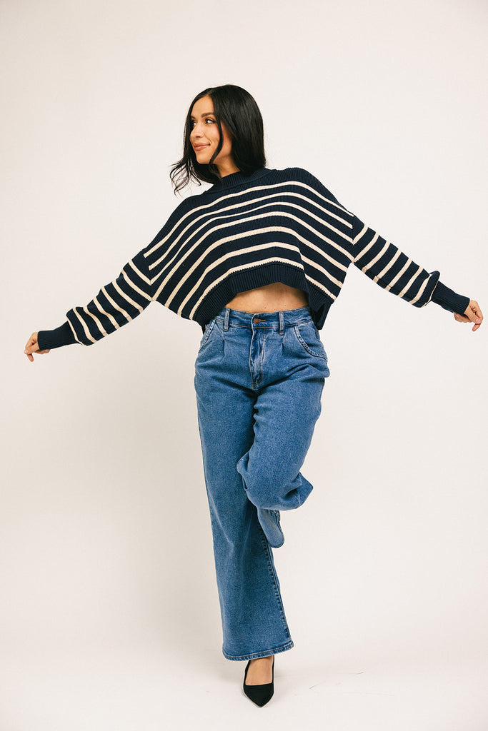 come on striped sweater // navy