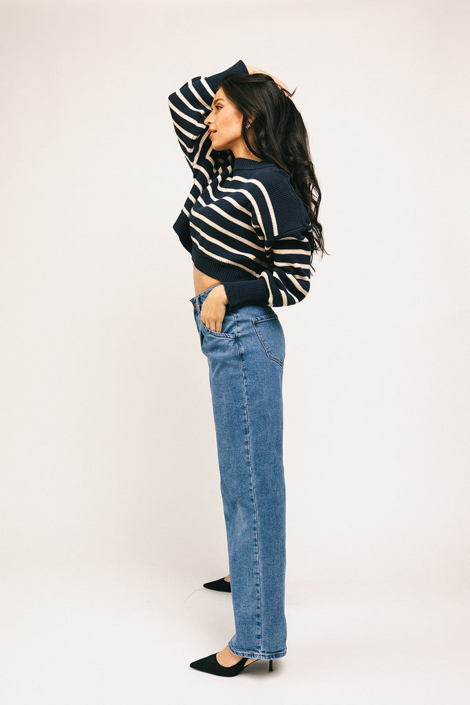 come on striped sweater // navy