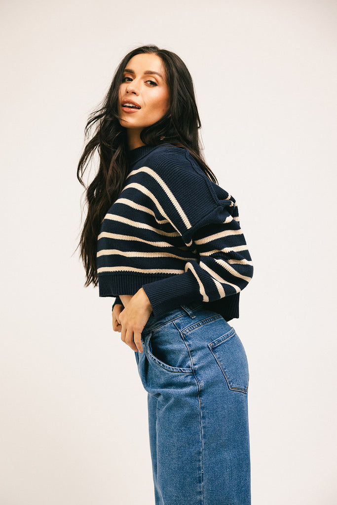 come on striped sweater // navy