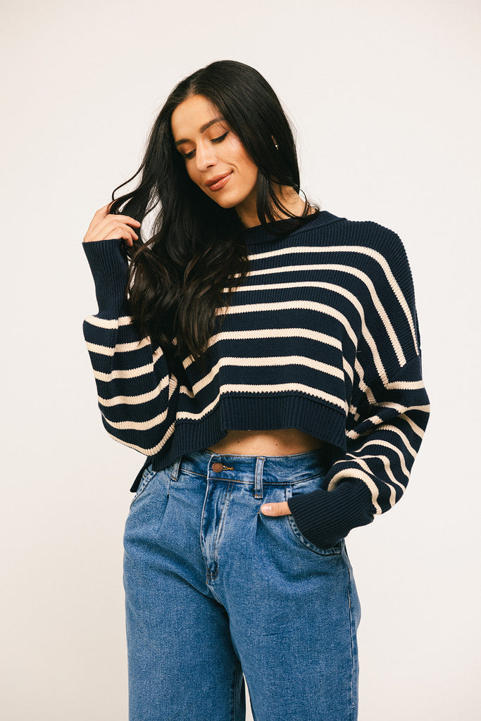 come on striped sweater // navy