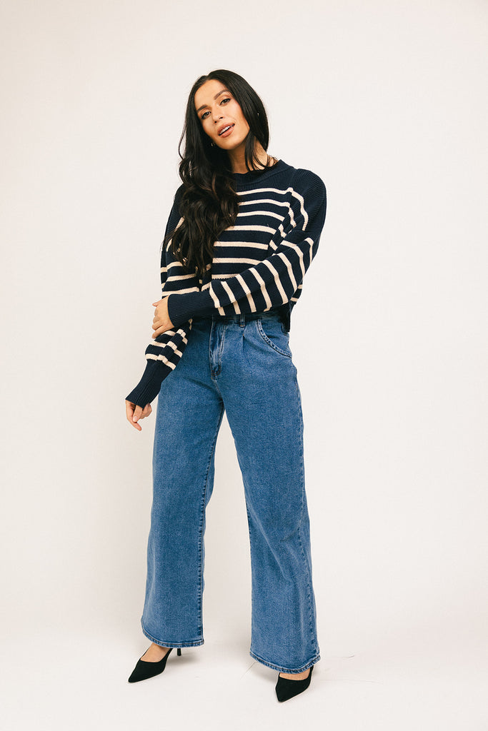 come on striped sweater // navy