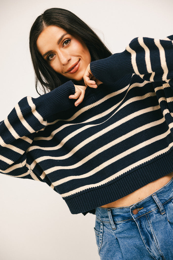 come on striped sweater // navy