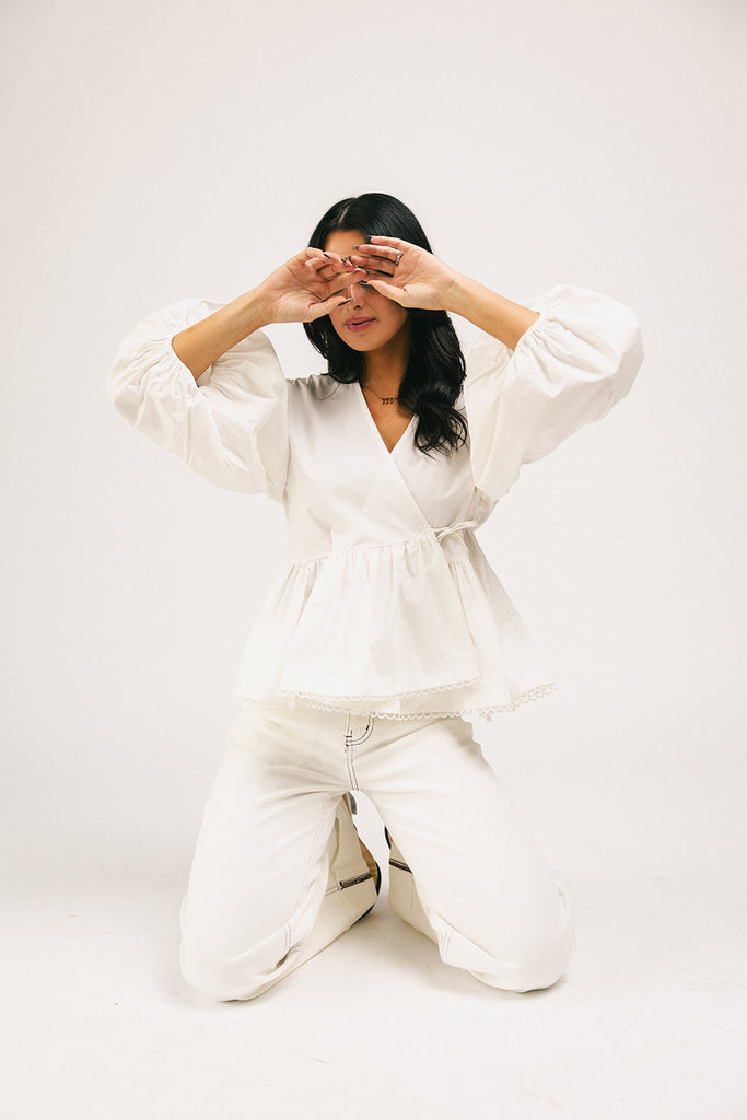 love you more wrap top // white *zoco exclusive*