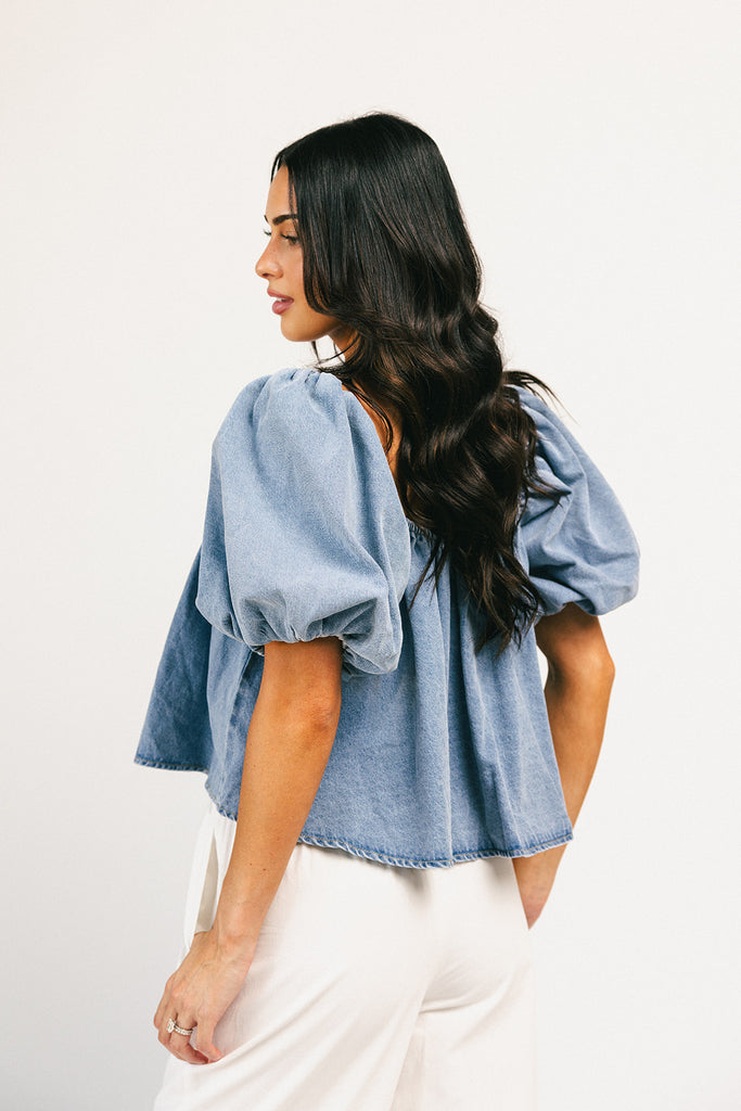 amelia puff sleeve top // denim *zoco exclusive*