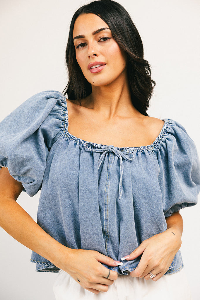 amelia puff sleeve top // denim *zoco exclusive*