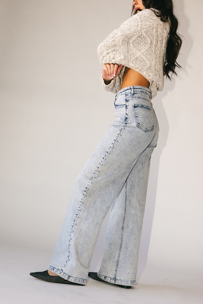 star studded wide leg denim